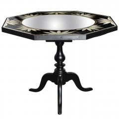 Black Hollywood Regency Rosewood Spider Leg Card Table with Inlay Flowers